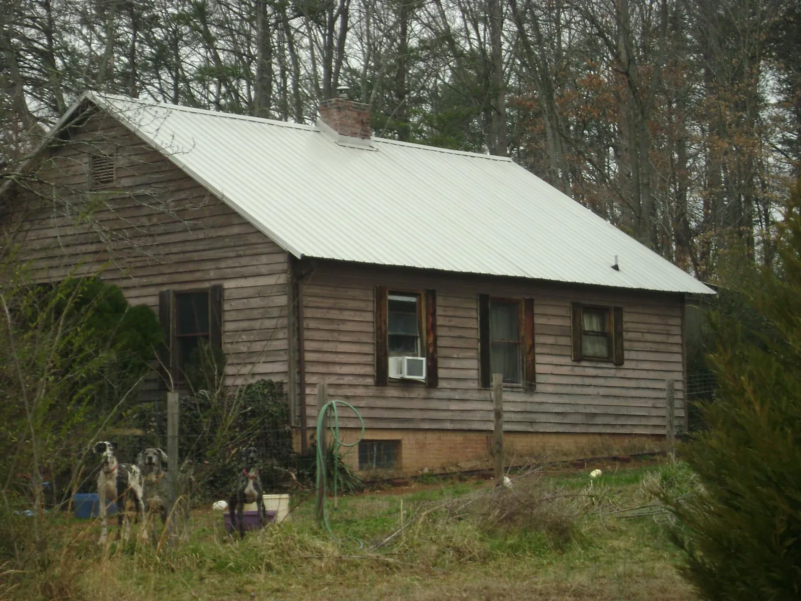 White metal roof on an old wood sided farmhouse, from a Metal Roof Installation job in Roslyn Heights